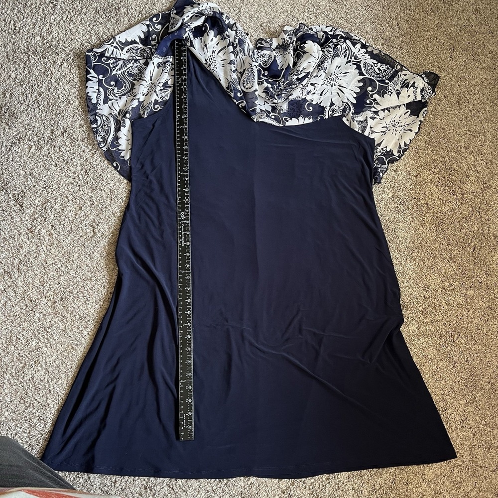 Elie McCarthy Dress 3X Sleeveless Blue Floral Sheer Overlay NWT - Picture 8 of 8